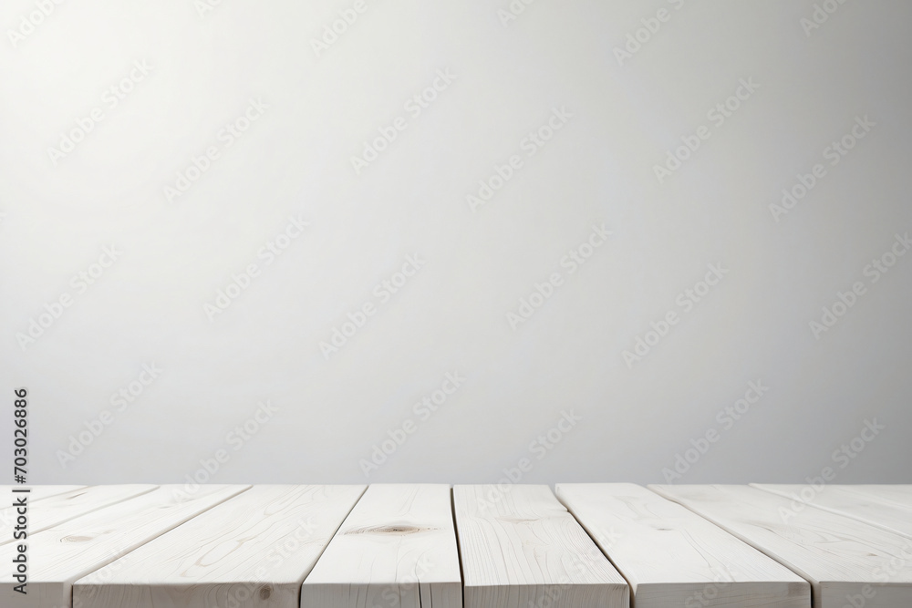 Empty white table with a blurred background and copy space