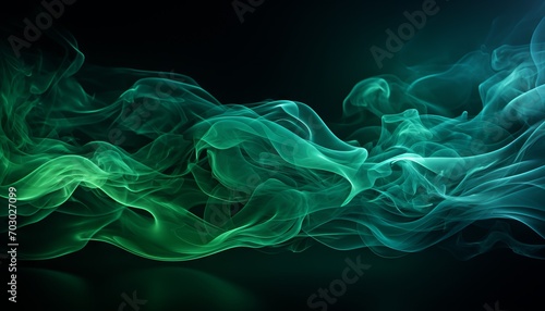 Thin abstract streams of green smoke on a black background, lightness and smoothness of movement