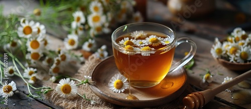 Chamomile-infused herbal tea with honey.
