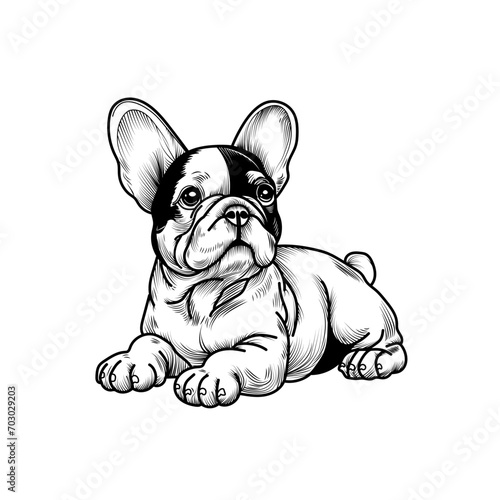Vector illustration of a black and white french bulldog, illustrazione vettoriale di bulldog francese in bianco e nero photo