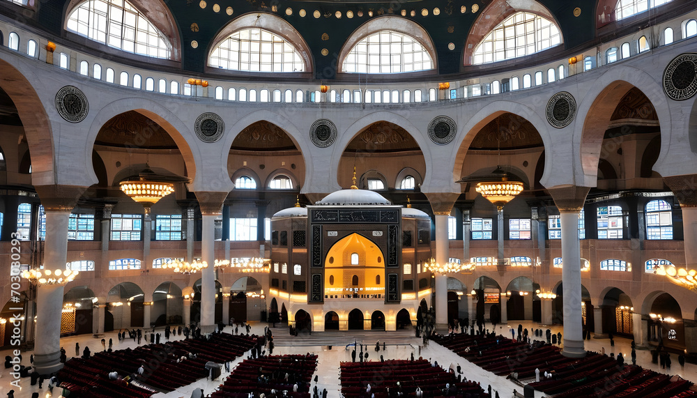 View of Taksim mosque inside in Istanbul downtown.