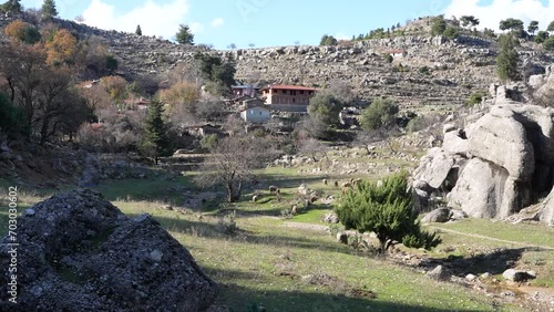 Majestic view of valley with beautiful rock formations on a autumn day. Adamkayalar, Selge, Manavgat, Antalya, Turkey. photo