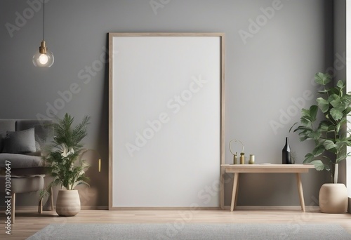 Mock-up poster frame in wood Interior Scandinavian style background