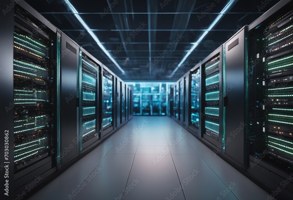 Rackmount LED console in server room data network center 3D illustration Rackmount LED console in server room data network center 3D illustration