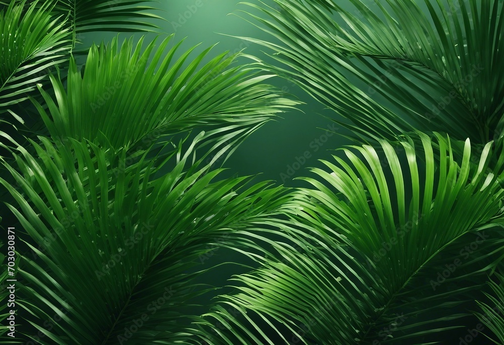 Palm tree leaves overlay texture Fresh green tropical plants isolated on a green background Palm tree leaves overlay texture Fresh green tropical plants isolated on a green background