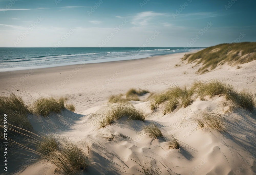 Access to the sea beach with dunes Panorama landscape with blue sky Access to the sea beach with dunes Panorama landscape with blue sky