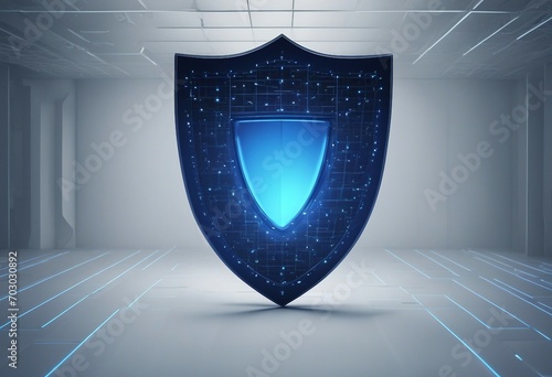 Digital blue shield abstract wireframe illustration Protect and Security concept