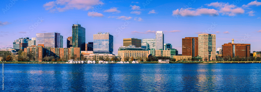 Boston City Skyline over the Charles River in Massachusetts, USA