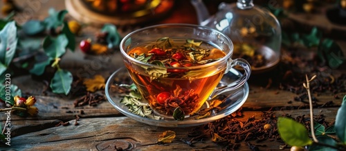 Organic tea made from Smilax aspera with medicinal properties photo