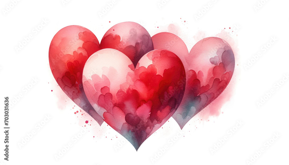 Valentine's day background with watercolor hearts. Generative ai.
