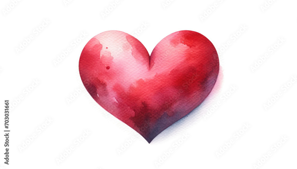 A beautiful watercolor painting of a heart with vibrant shades of red. Generative ai.