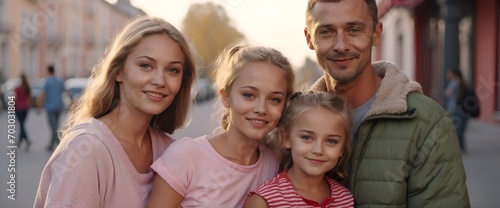 Happy Young Russian Family on the Street