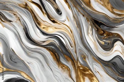 A mesmerizing interplay of liquid gray, white, and gold textures. photo