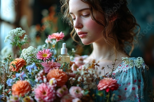 Woman holding a flower bouquet