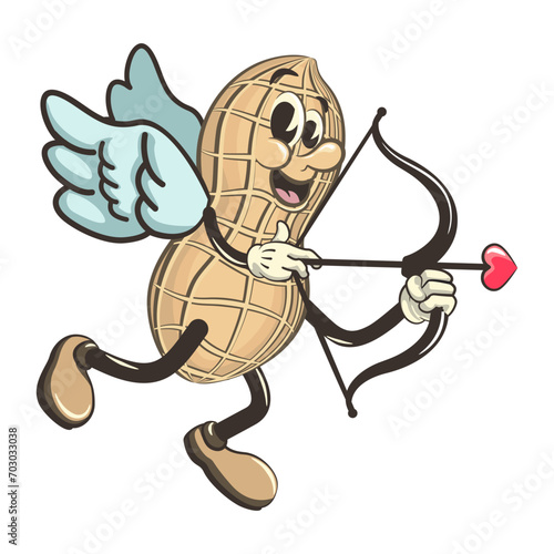 vector illustration vintage mascot character cute peanut being cupid with arrow of love