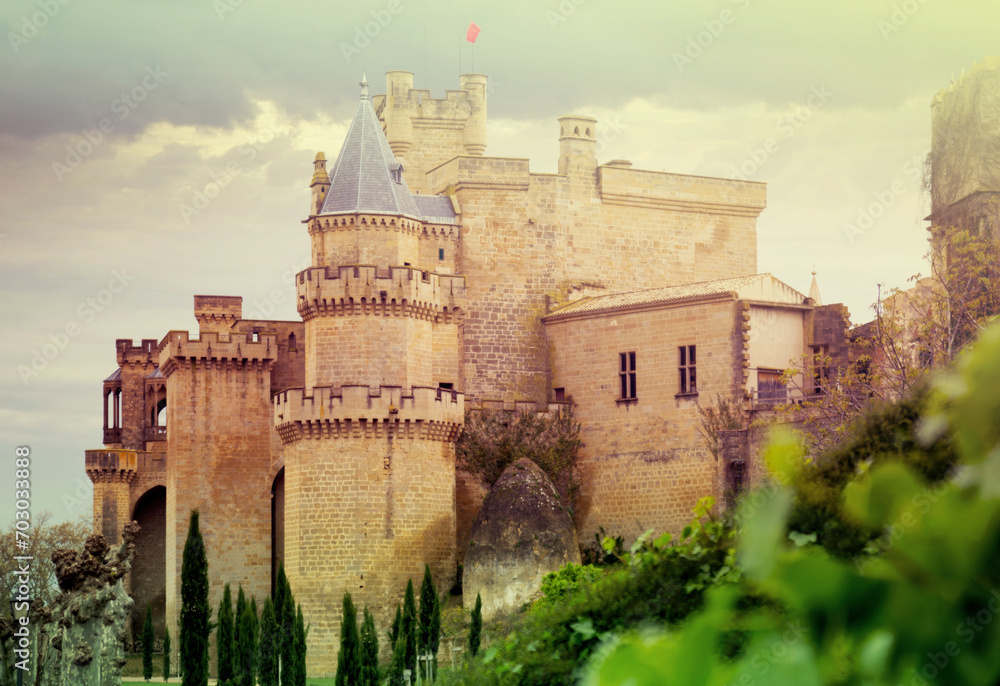 fantasy castle. Toned image of Olite castle