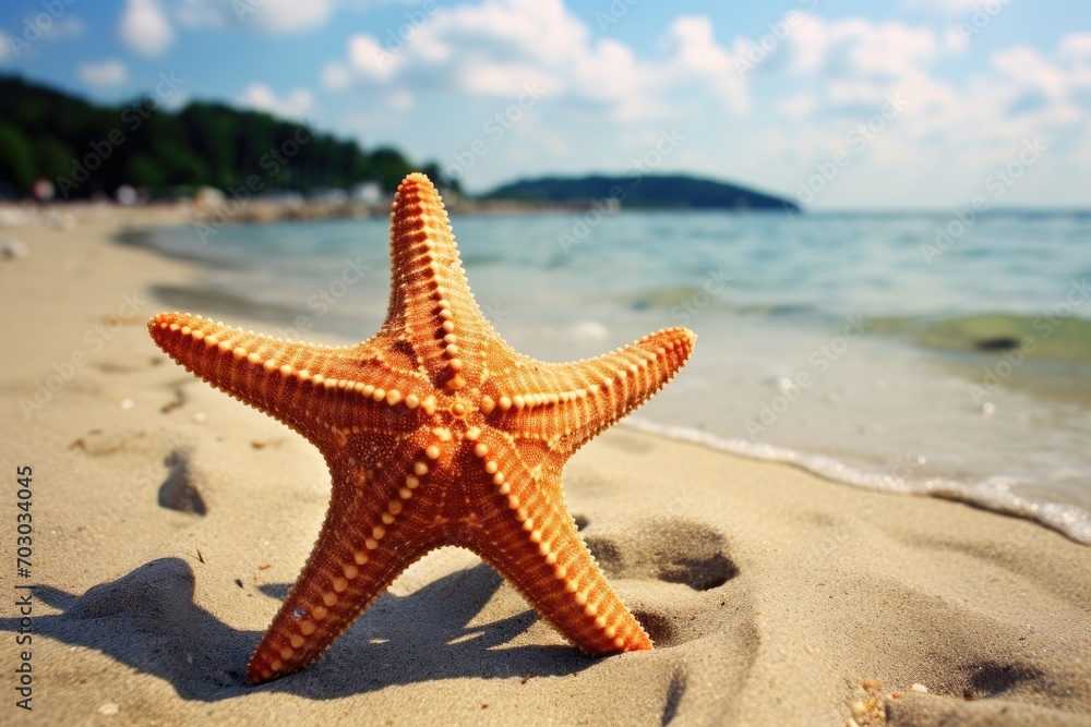 starfish on the beach Starfish on summer sunny beach at ocean background. Travel, vacation concepts starfish on the beach Starfish on summer sunny beach at ocean background. Travel, vacation concepts