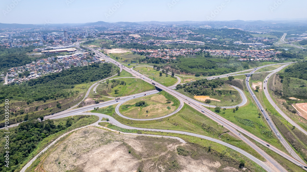 Aerial view of Betim, Belo Horizonte, Brazil. Access interchange to Fernão Dias highway