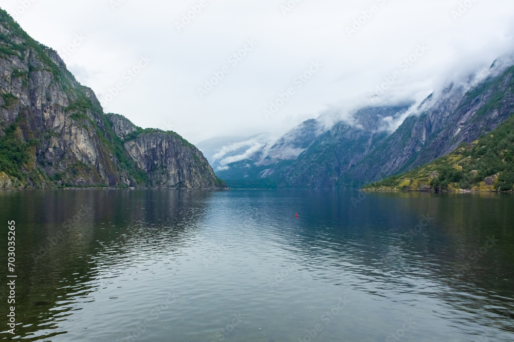 Moody landscape of the Nærøyfjord from Gudvangen.  Norway