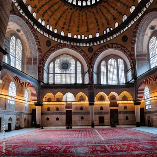 View of the Suleymaniye Mosque from the inside  Istanbul  Turkey.