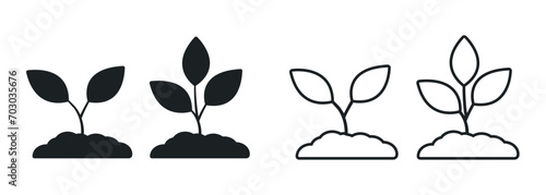 Plant icon. black silhouette of a sprout in the ground linear vector icon. plant icon set