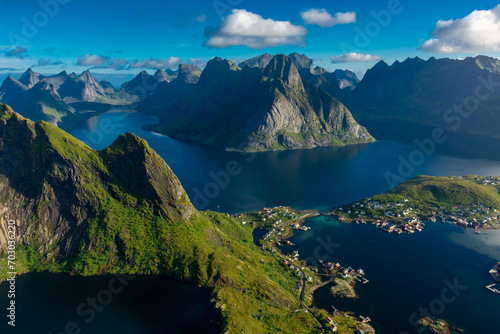 Lake of the Reinebringen Mount on the top of the Lofoten Islands, Norway