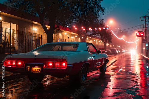 car at night driving down the road © WhereTheArtIs