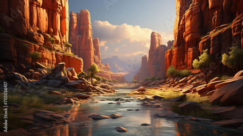beautiful canyon landscape with components of nature in a beautiful sunset