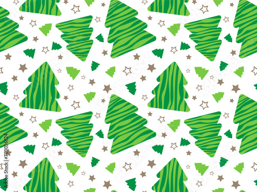 Seamless pattern of green trees of geometric shape isolated on a white background