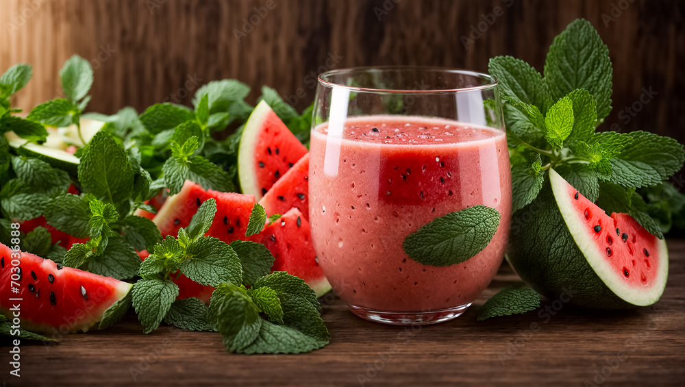 Watermelon and mint smoothie in the kitchen beverage Watermelon and mint smoothie in the kitchen beverage