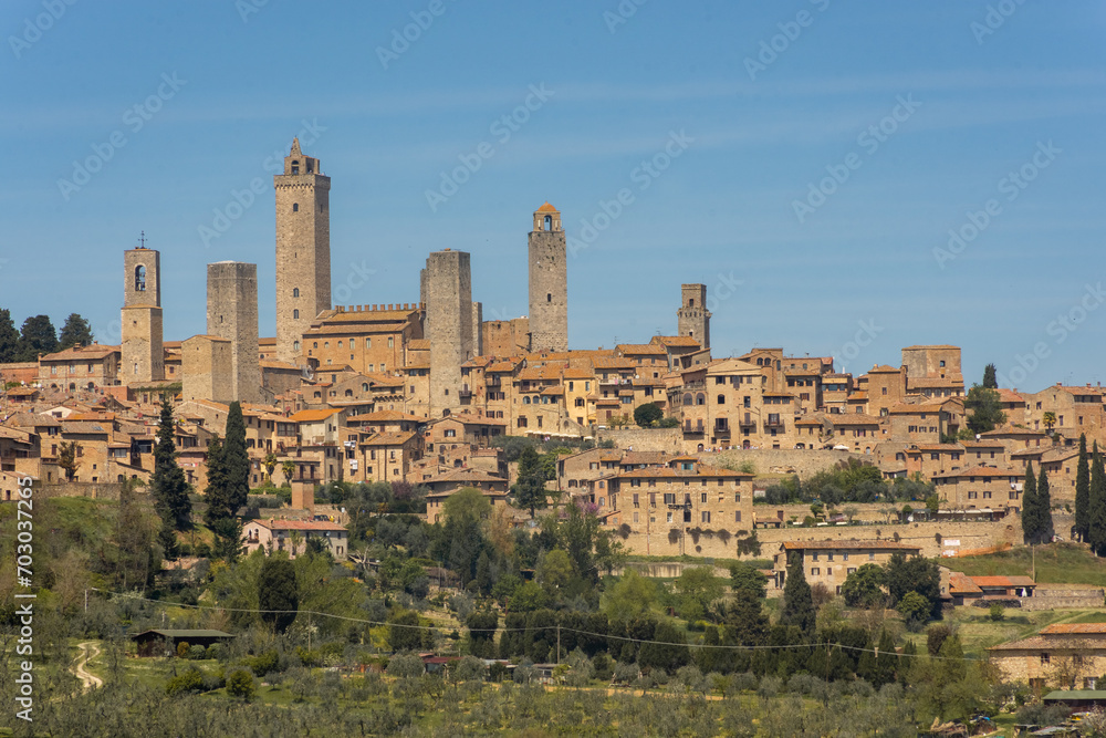 Beautiful cityscape with the medieval towers of San Gimignano town in Tuscany,  Italy
