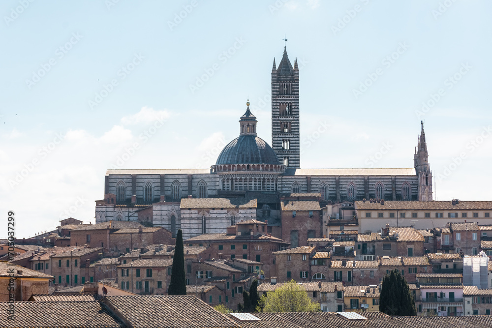 Cityscape of Siena historic center with the Cathedral, Tuscany,  Italy