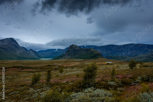 Landscape of the mountains and tundra of the Jotunheimen Plateau,  central Norway photo