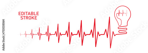 Editable lines heart rhythm illustration with gear cogwheel, heartbeat line vector design to use in healthcare, business, healthy lifestyle, medicine and ekg concept illustration projects. 