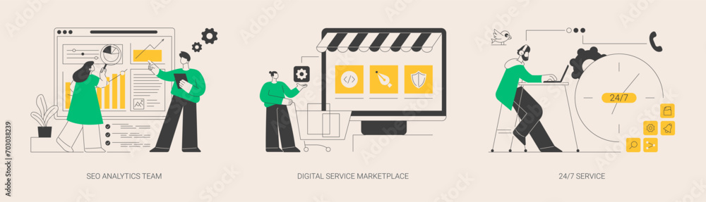 Online services abstract concept vector illustrations. - obrazy, fototapety, plakaty 