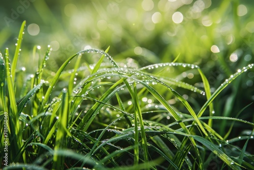 Fresh green grass texture with morning dew.