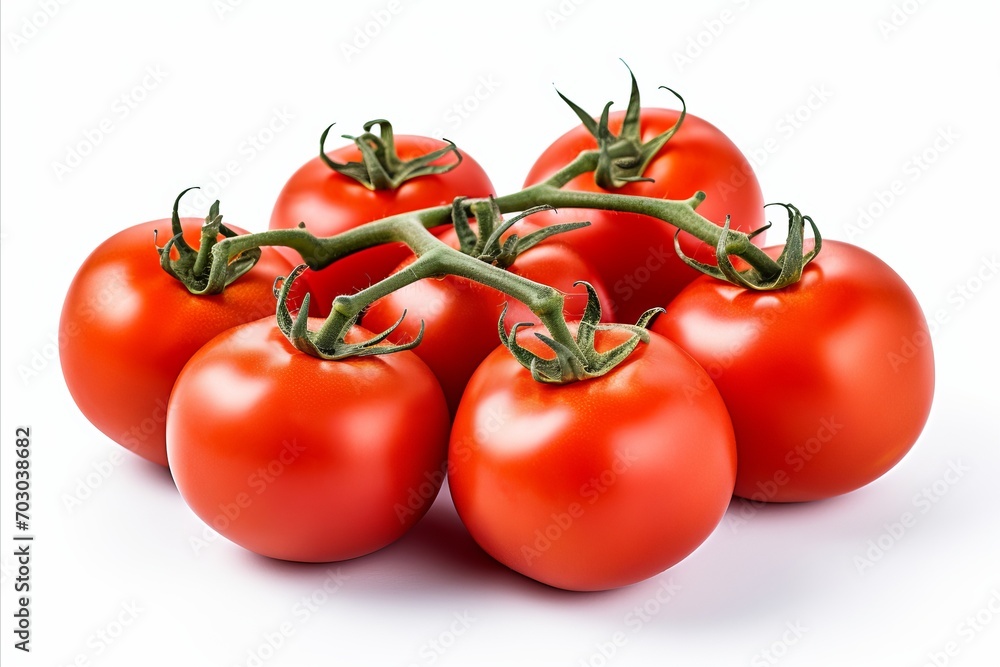Fresh and vibrant tomatoes on a clean white background for advertisements and packaging designs Fresh and vibrant tomatoes on a clean white background for advertisements and packaging designs