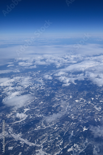View of Hokkaido from airplane in winter