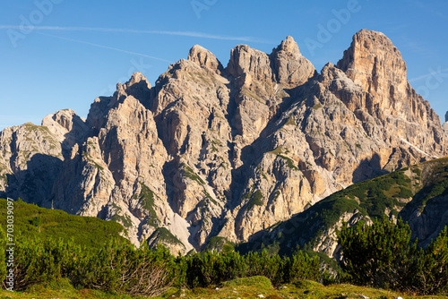 View on sunny day of Italian Dolomites in northern Italy