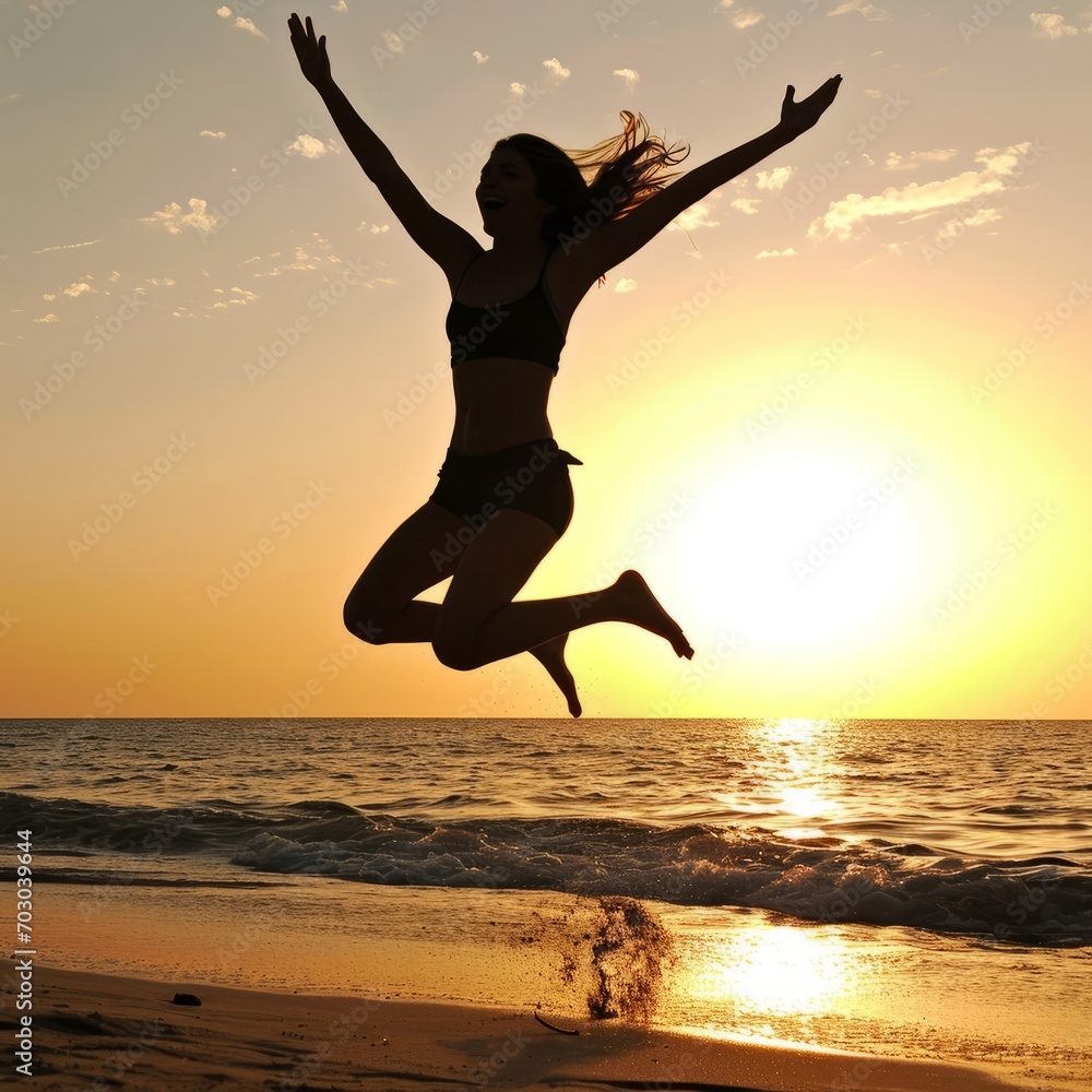 Woman Jumping into the Air on a Beach