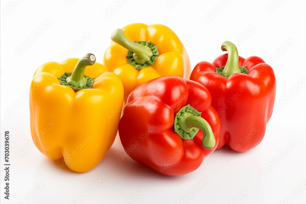 Vibrant bell peppers on white backdrop for stunning ads captivating packaging designs Vibrant bell peppers on white backdrop for stunning ads captivating packaging designs