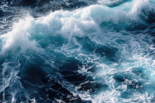 Ocean wave texture with foamy whitecaps and blue water.