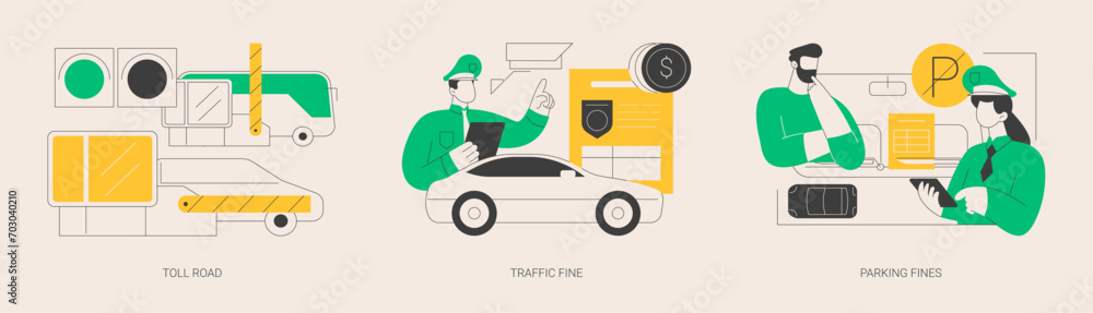 Driving rules violation abstract concept vector illustrations.