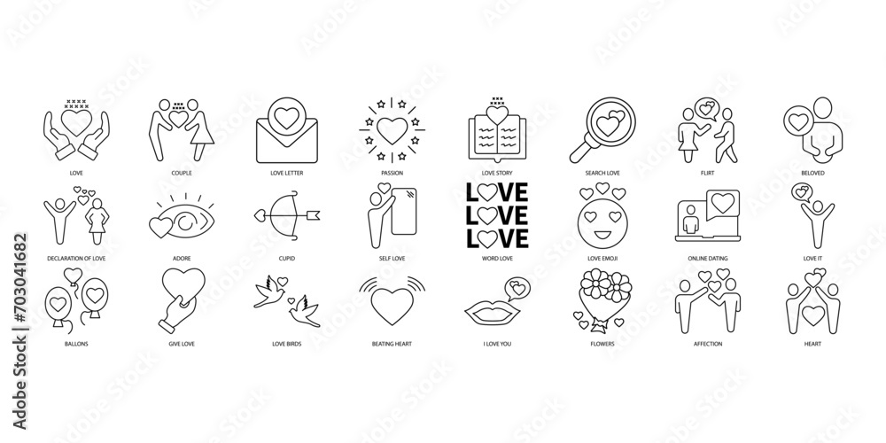 love icons set. Set of editable stroke icons.Vector set of love - obrazy, fototapety, plakaty 