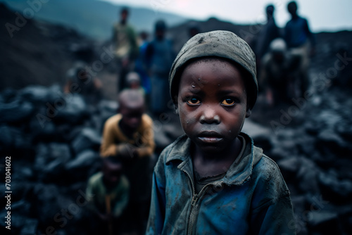 concept of poor African people suffer by extracting useful minerals in inhumane conditions. Cobalt mining in the Congo. Silent genocide in the Congo. poor people in africa photo