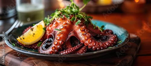Galician-style octopus, Pulpo a feira. photo