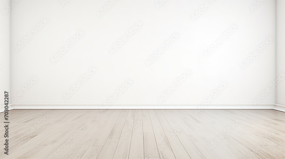 Rendering of a white wall view, illustration of an antique wooden floor interior, White empty room interior. The inside of the background. Nordic house interior.empty wall for writing - obrazy, fototapety, plakaty 