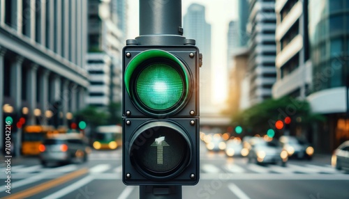Green traffic light on the road