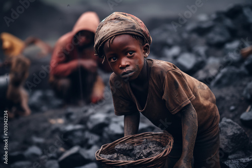concept of poor African people suffer by extracting useful minerals in inhumane conditions. Cobalt mining in the Congo. Silent genocide in the Congo. poor people in africa photo