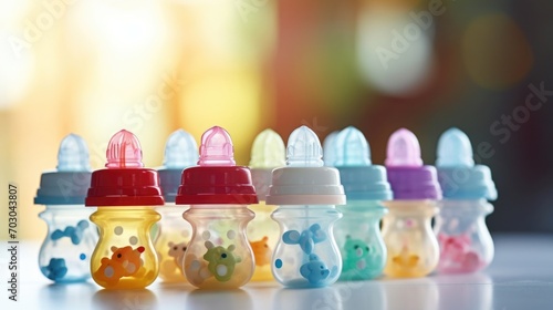 Closeup of a selection of baby bottles and pacifiers on a website.